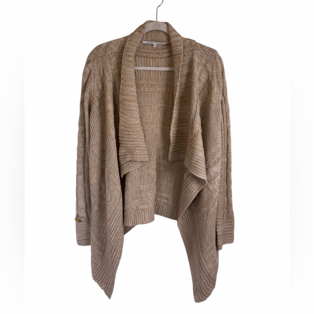 Collective Concepts Brown Cable Knit Waterfall Cardigan Sweater Womens Sz Medium